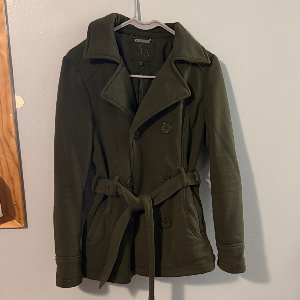 Chic Olive Double-Breasted Pea Coat